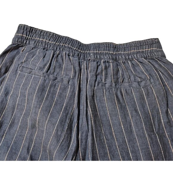 H Halston Womens Size 4 Blue Pinstripe High Rise Wide Leg 100% Linen Pants - Picture 5 of 6